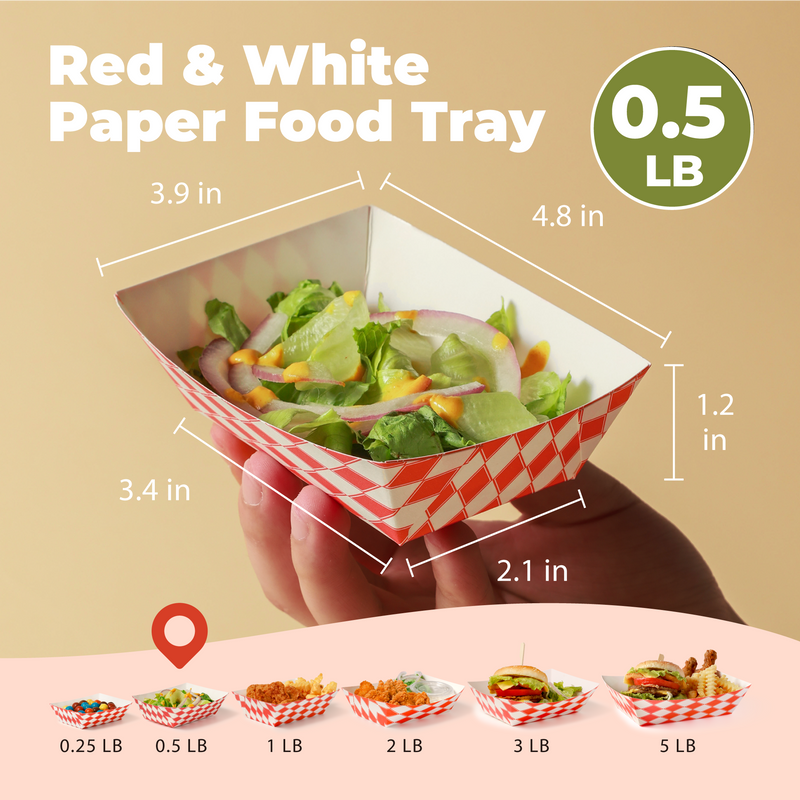 0.5LB Red Check Paper Food Trays