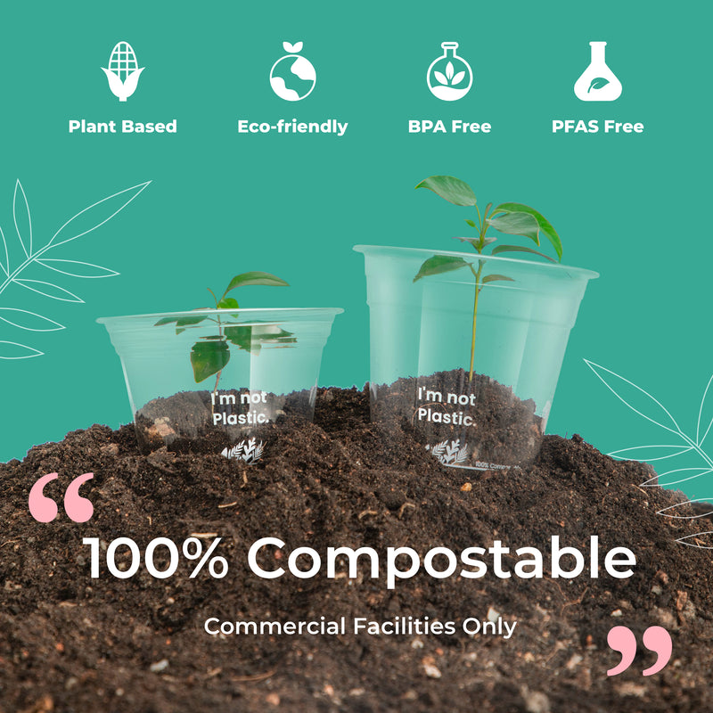 9oz Plant Based Biodegradable Clear Cups with Flat Lids