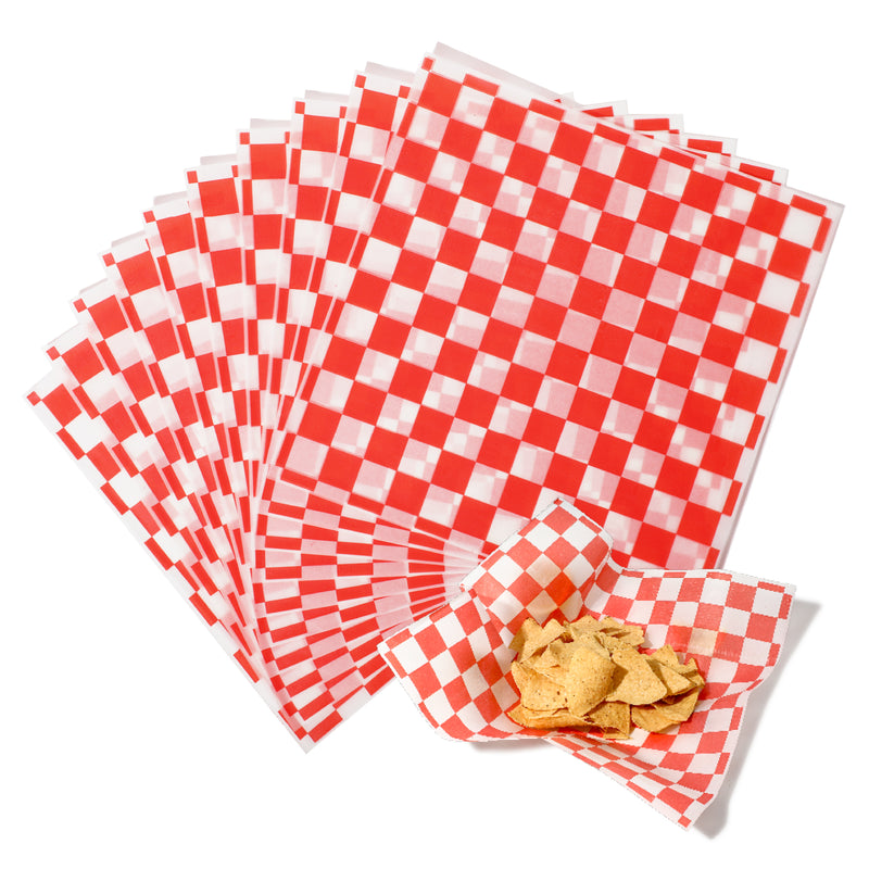 Deli Basket Liner/Paper Sheets Sandwich Wrap Checkered Pattern (Red & White)