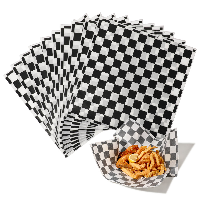 Deli Basket Liner/Paper Sheets Sandwich Wrap Checkered Pattern (Black & White)