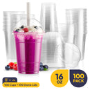 Fit Meal Prep 16oz Cold Coffee Clear Plastic Boba Cups with Dome Lids，100 Pack Disposable Dome Lid Cups for Iced Coffee,Smoothies,Parfaits & Desserts