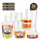Fit Meal Prep 36 Pack 8 16 32 oz Deli Containers with Lids,Leakproof Quart Containers with Lids, Clear Plastic Food Storage Container with Lid, Microwave Freezer Safe Meal Prep Container