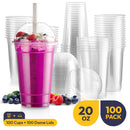 Fit Meal Prep 16oz Cold Coffee Clear Plastic Boba Cups with Dome Lids，100 Pack Disposable Dome Lid Cups for Iced Coffee,Smoothies,Parfaits & Desserts