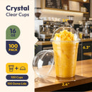 Fit Meal Prep 16oz Cold Coffee Clear Plastic Boba Cups with Dome Lids，100 Pack Disposable Dome Lid Cups for Iced Coffee,Smoothies,Parfaits & Desserts