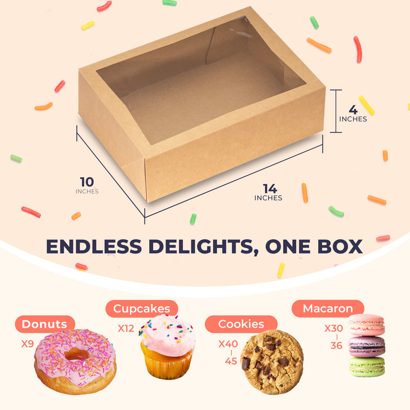 Cupcake/Donut Boxes with Window - 14x10x4 Inches Pastry Boxes
