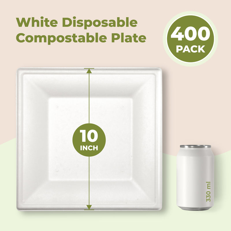 Square Biodegradable Bagasse Plates 10" x 10"