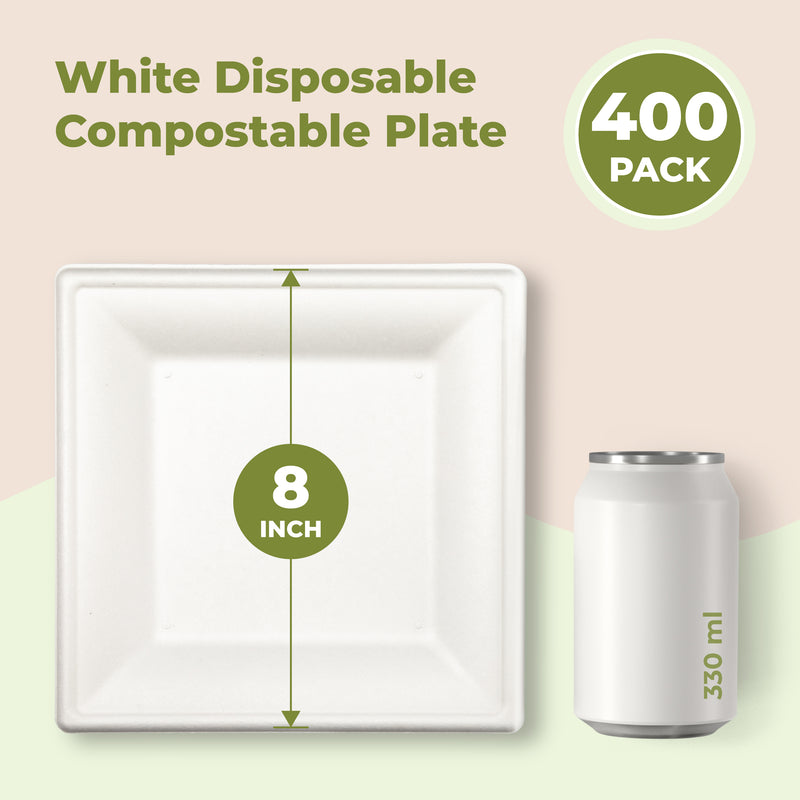 Square Biodegradable Bagasse Plates 8" x 8"