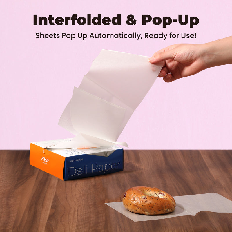 6" x 10.75" Inter-folded Deli Dry Wrap Wax Paper Sheets with Dispenser Box