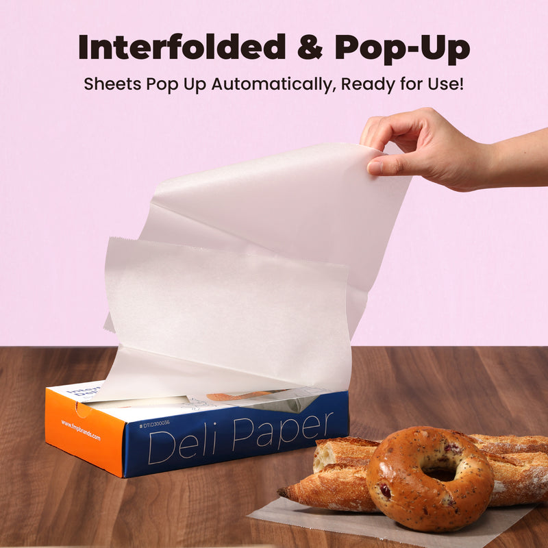 10" x 10.75" Inter-folded Deli Dry Wrap Wax Paper Sheets with Dispenser Box