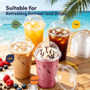 Fit Meal Prep 16oz Cold Coffee Clear Plastic Boba Cups with Dome Lids，100 Pack Disposable Dome Lid Cups for Iced Coffee,Smoothies,Parfaits & Desserts