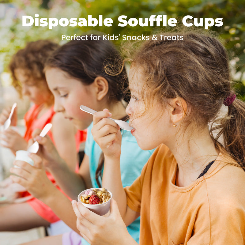 2 oz White Disposable Plastic Cups and 3 Inch Mini Tasting Spoons