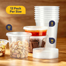 Fit Meal Prep 36 Pack 8 16 32 oz Deli Containers with Lids,Leakproof Quart Containers with Lids, Clear Plastic Food Storage Container with Lid, Microwave Freezer Safe Meal Prep Container