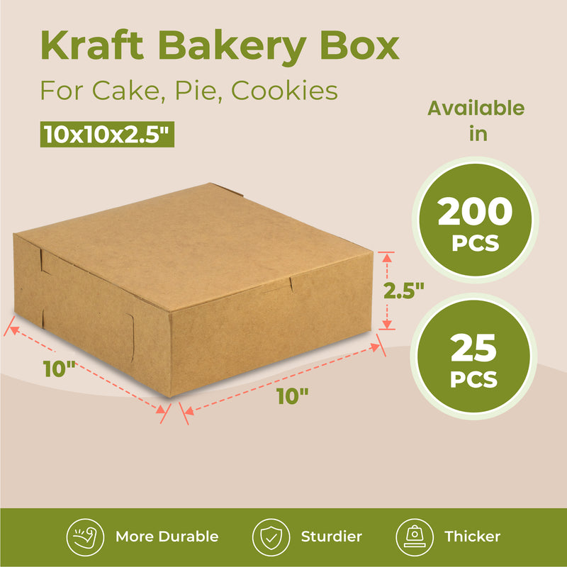 Pie Boxes - 10x10x2.5 Inch Square Bakery Boxes no window