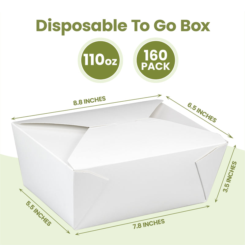 110oz Paper Take Out Containers - White Lunch Meal Food Boxes
