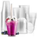 Fit Meal Prep 16oz Cold Coffee Clear Plastic Boba Cups with Dome Lids，100 Pack Disposable Dome Lid Cups for Iced Coffee,Smoothies,Parfaits & Desserts
