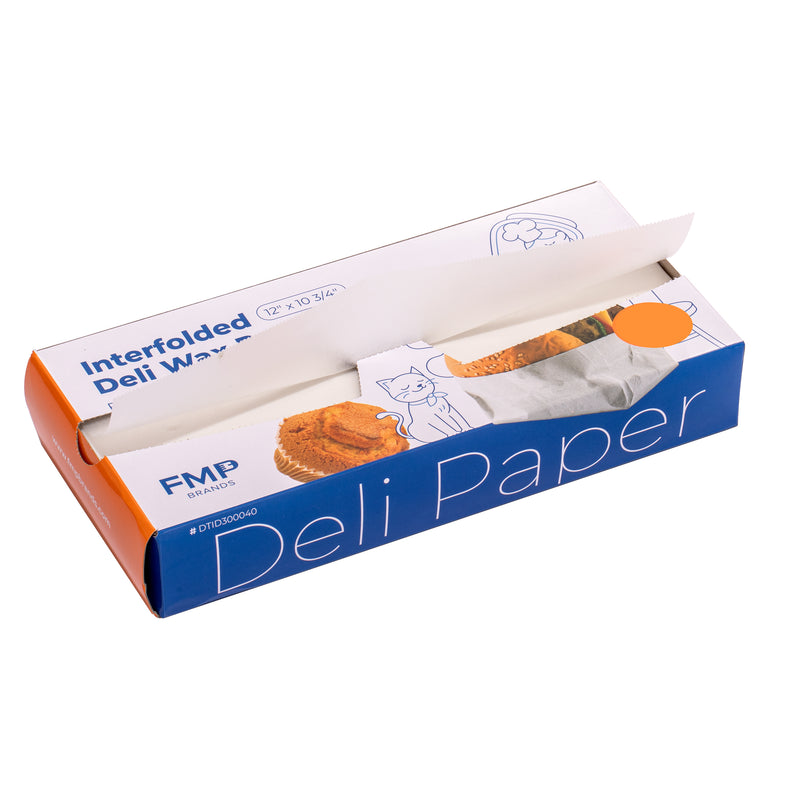 12" x 10.75" Inter-folded Deli Dry Wrap Wax Paper Sheets with Dispenser Box