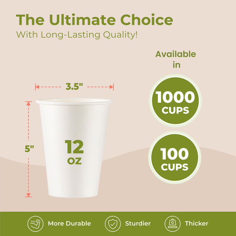 12oz White Disposable Paper Hot Cups