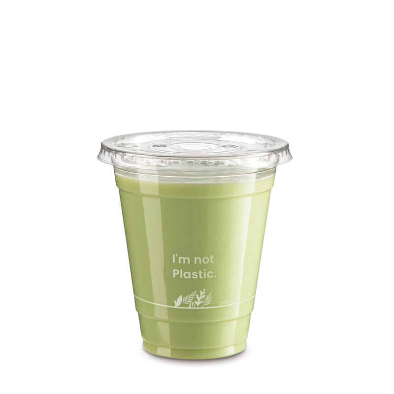 12oz Plant Based Biodegradable Clear Cups with Flat Lids