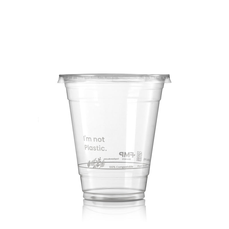 12oz Plant Based Biodegradable Clear Cups with Flat Lids