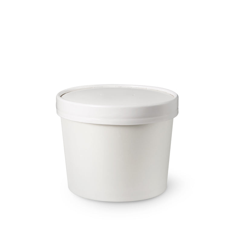 12oz White Compostable Paper Food Cup with Vented Lid