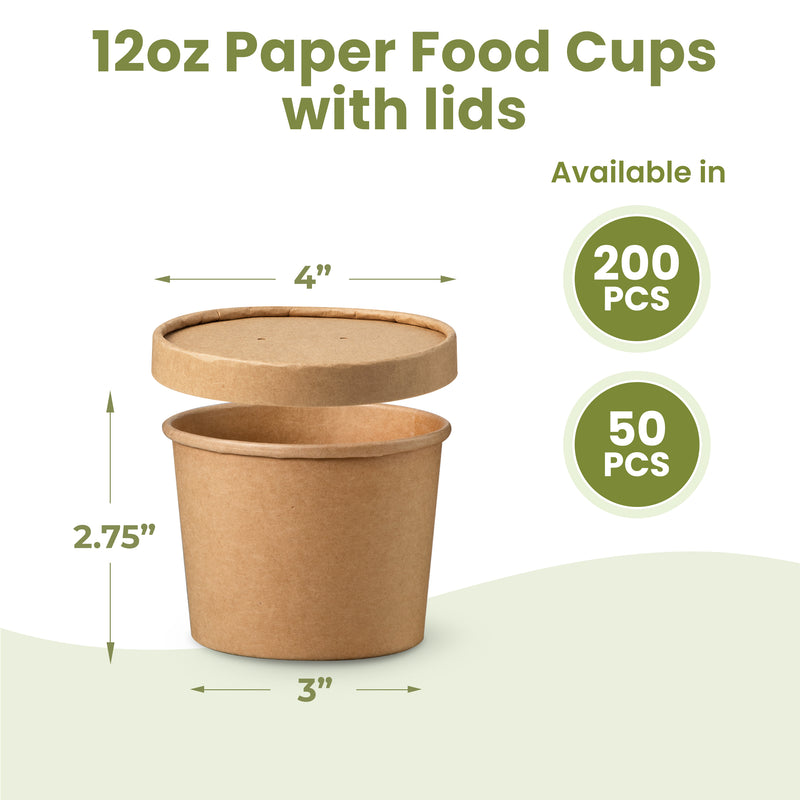12oz Kraft Compostable Paper Food Cup with Vented Lid