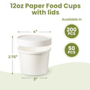 12oz White Compostable Paper Food Cup with Vented Lid - Inbulks