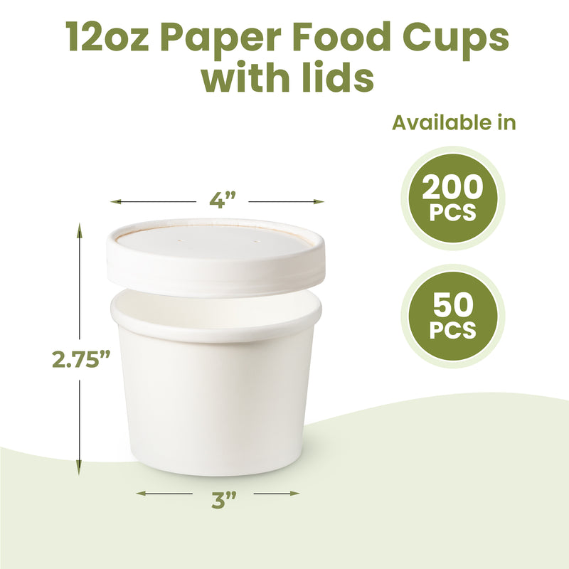 12oz White Compostable Paper Food Cup with Vented Lid