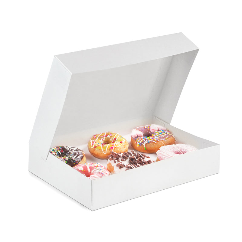 White Bakery Box - Holds 6 Donuts, Auto-Popup 12'' x 8'' x 2.25”