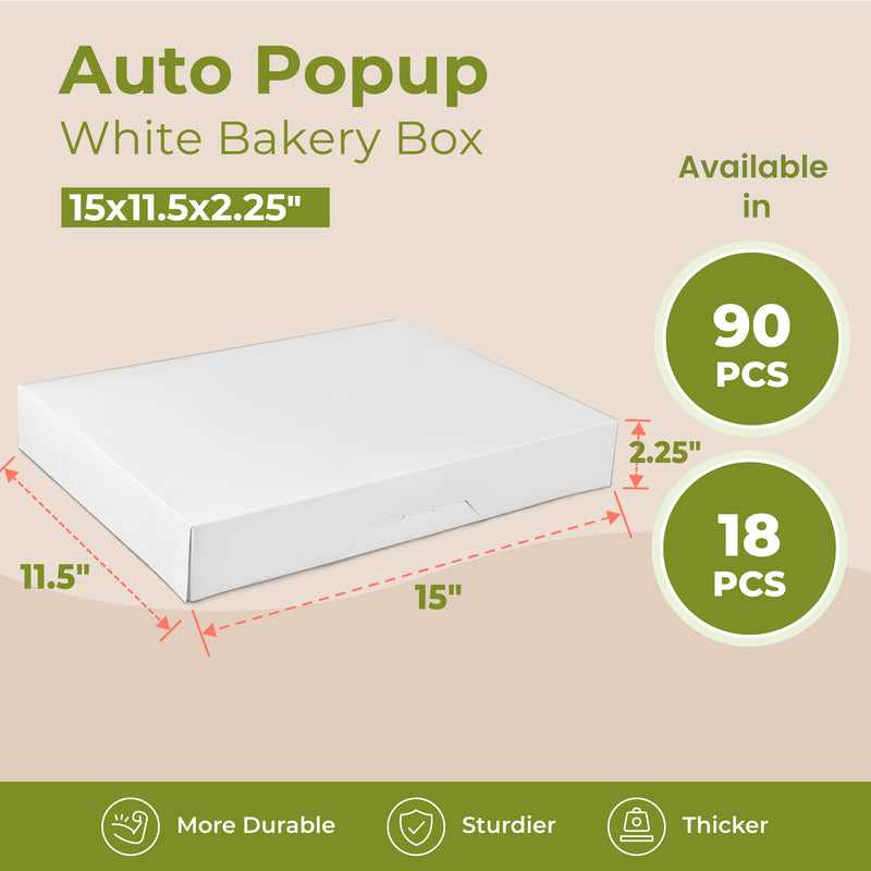 White Bakery Box - Holds 12 Donuts , Auto-Popup 15x11.5x2.25”