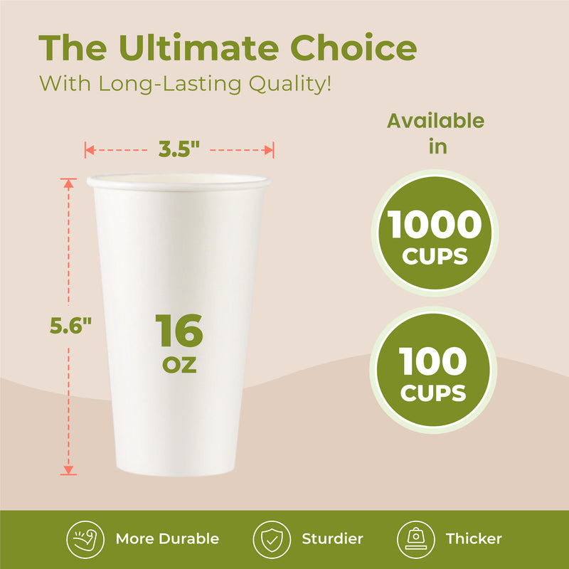 16oz White Disposable Paper Hot Cups