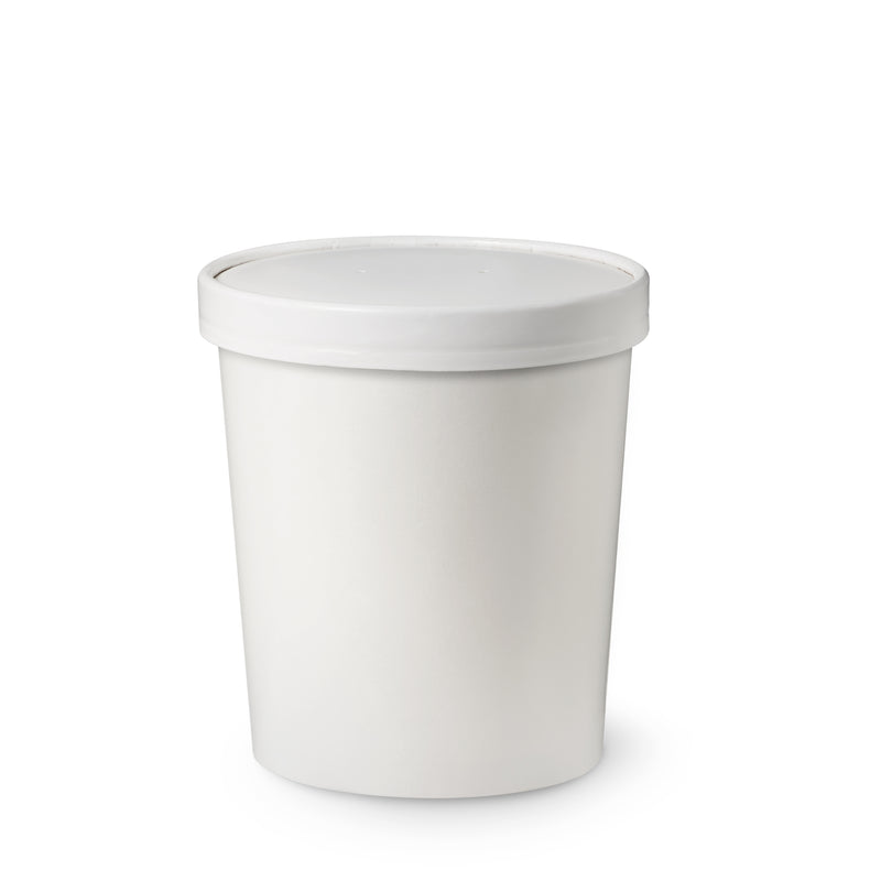 16oz White Compostable Paper Food Cup with Vented Lid