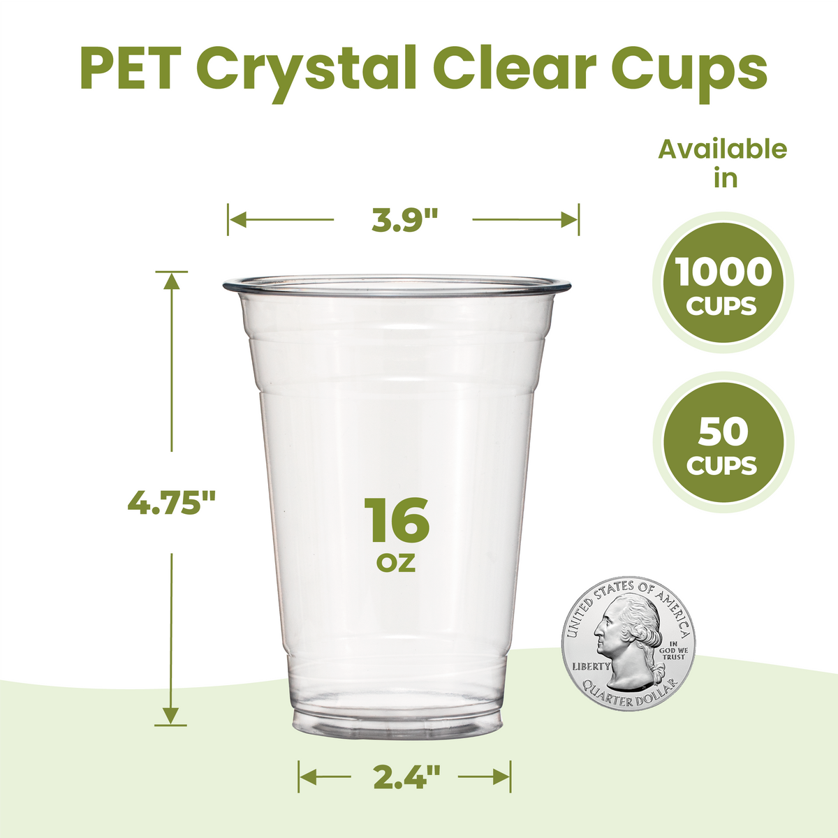 16oz Clear Plastic Cups for Cold Drinks no lids, PET BPA Free