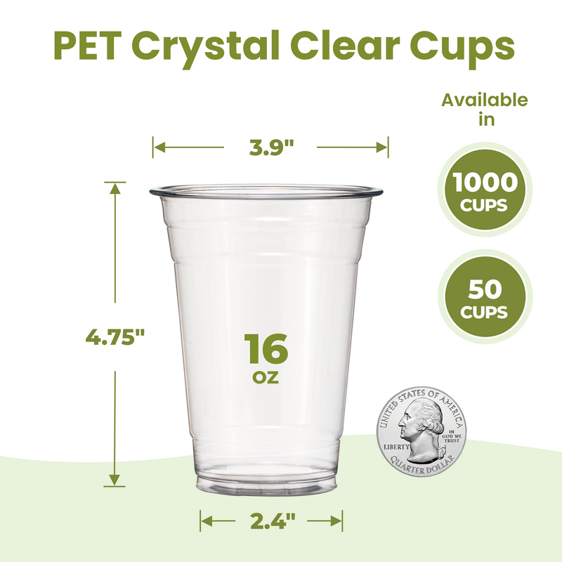 16oz Clear Plastic Cups for Cold Drinks no lids, PET BPA Free