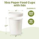 16oz White Compostable Paper Food Cup with Vented Lid - Inbulks