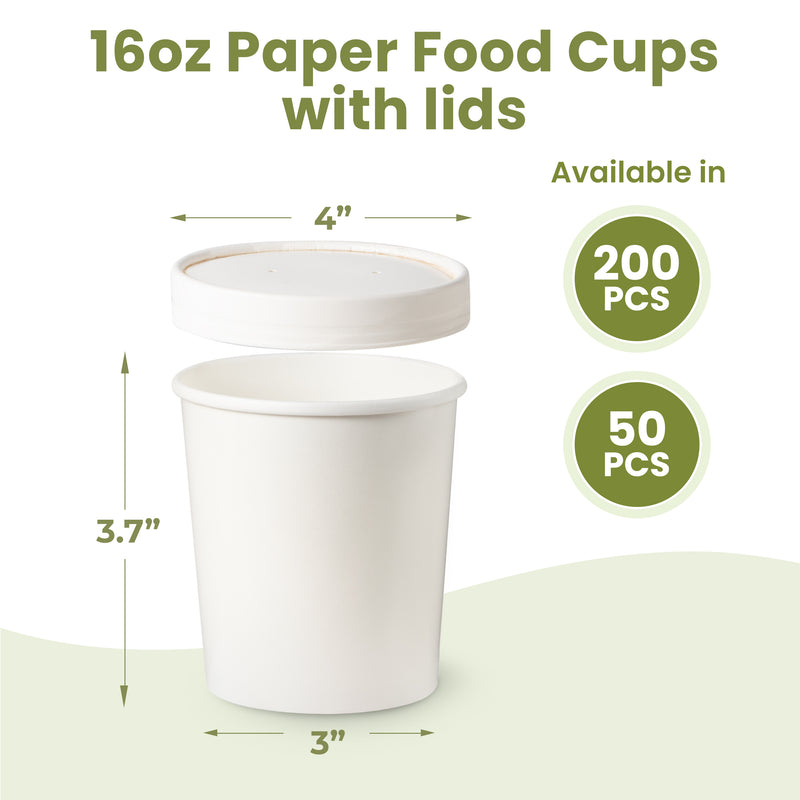 16oz White Compostable Paper Food Cup with Vented Lid