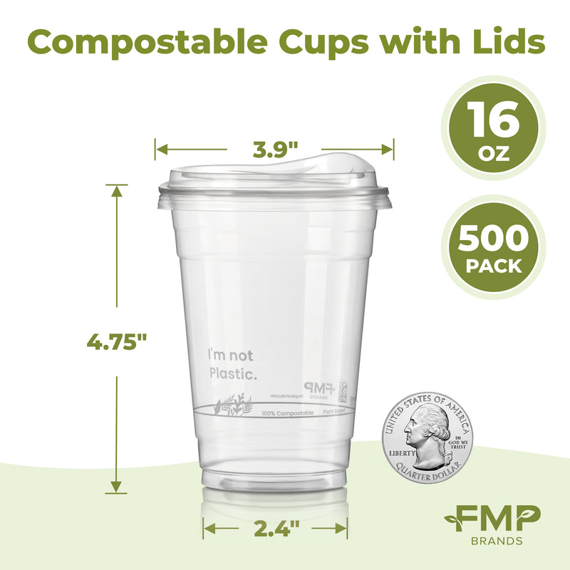 16oz Plant Based Biodegradable Clear Cups with Sip Lids