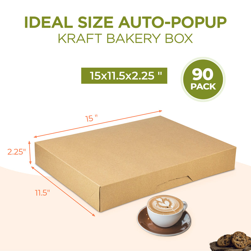Kraft Bakery Box - 15x11.5x2.25 Inch Auto-Popup Donut Boxes