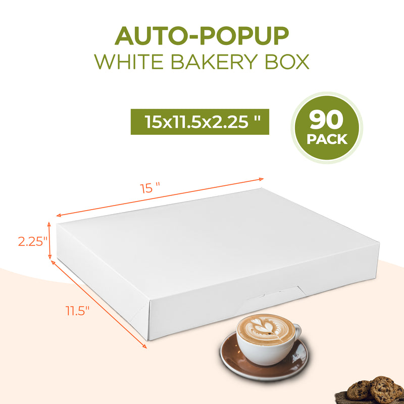 White Bakery Box - Holds 12 Donuts , Auto-Popup 15x11.5x2.25”
