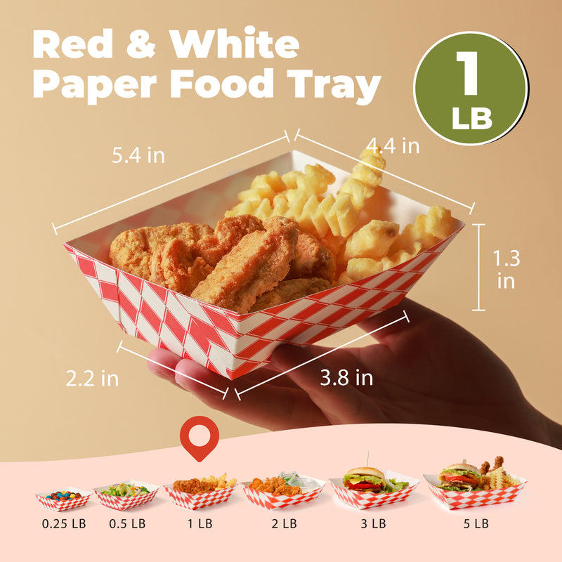 1LB Red Check Paper Food Trays