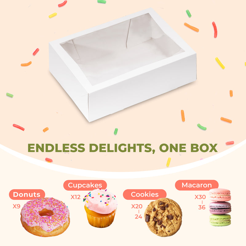 Cupcake/Donut Boxes with Window - 14x10x4 Inches Pastry Boxes