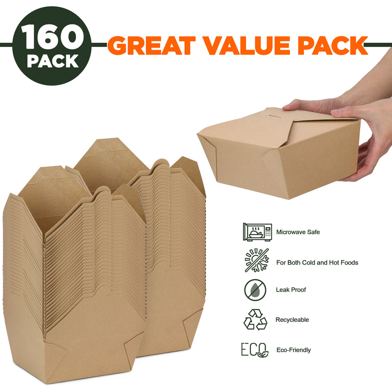 110oz Paper Take Out Containers - Kraft Lunch Meal Food Boxes