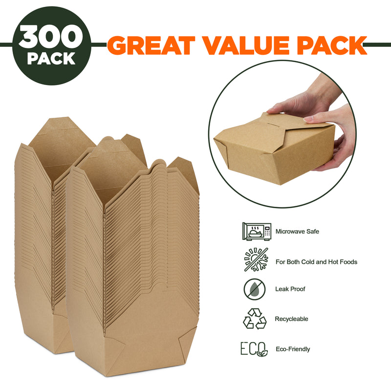 48oz Paper Take Out Containers - Kraft Lunch Meal Food Boxes