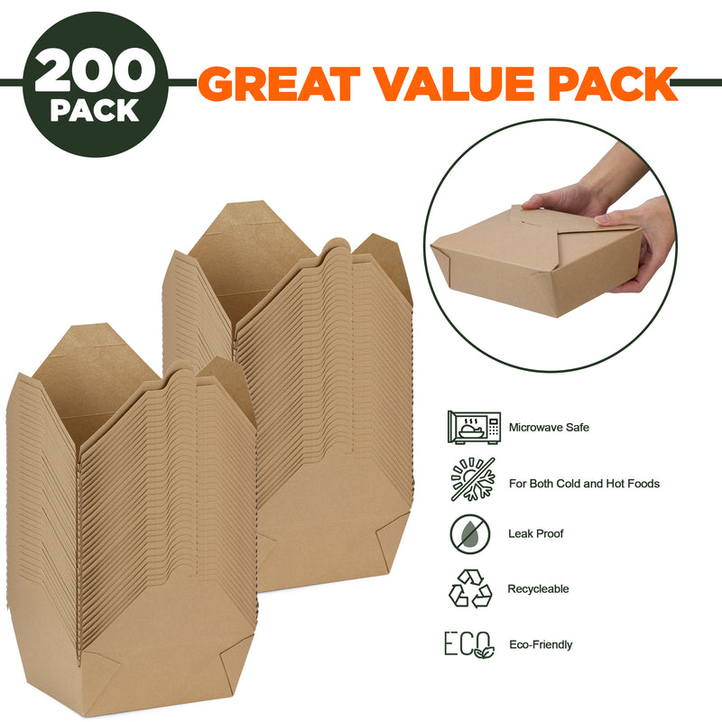 76oz Paper Take Out Containers - Kraft Lunch Meal Food Boxes