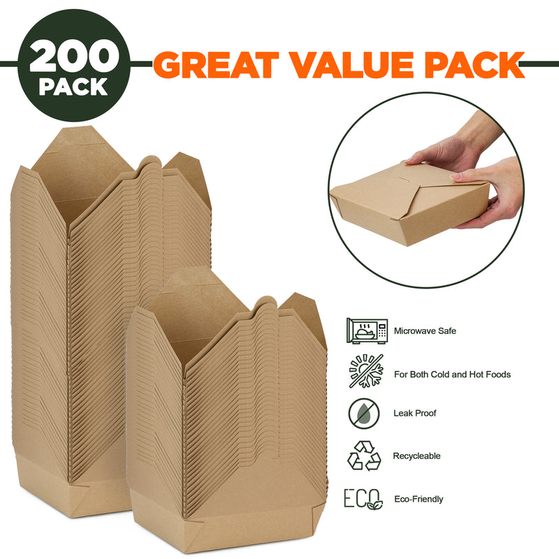 54oz Paper Take Out Containers - Kraft Lunch Meal Food Boxes