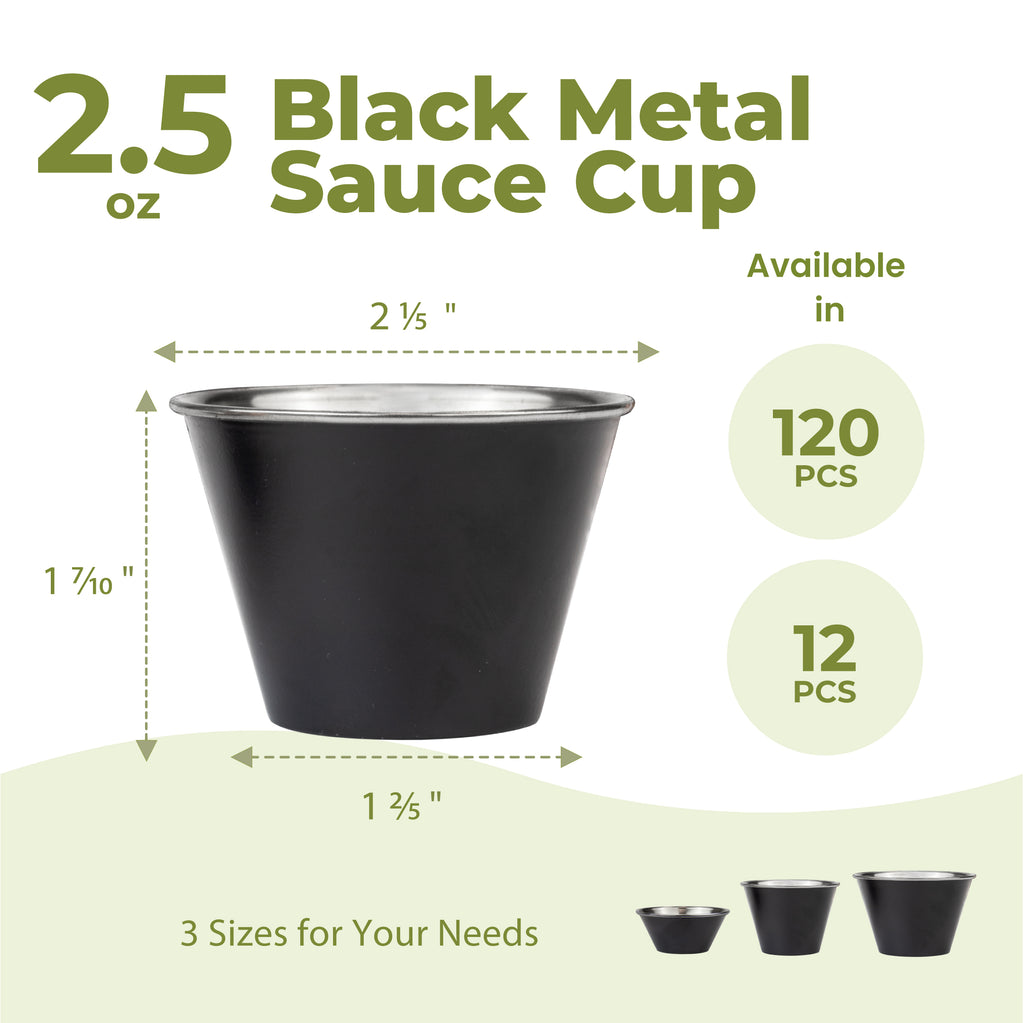 Matte Black Plated Stainless Steel Round Sauce Cups 2.5oz