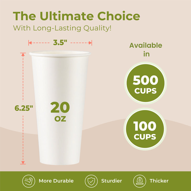 20oz White Disposable Paper Hot Cups