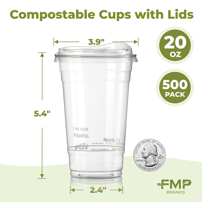 20oz Plant Based Biodegradable Clear Cups with Sip Lids