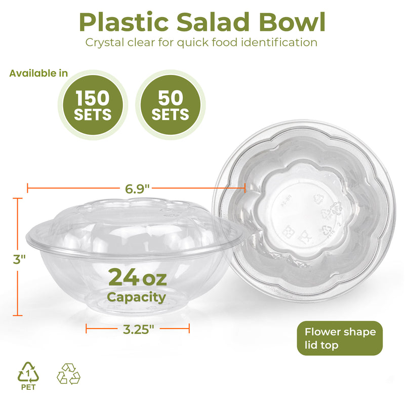 24oz BPA Free Clear Plastic Bowl Container With Dome Lids