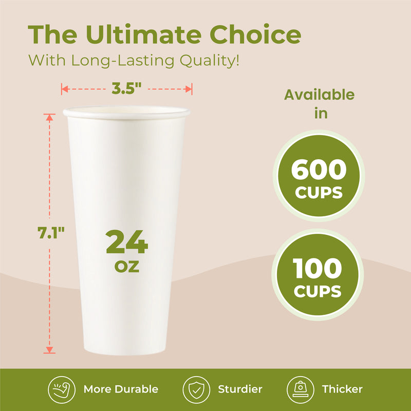 24oz White Disposable Paper Hot Cups