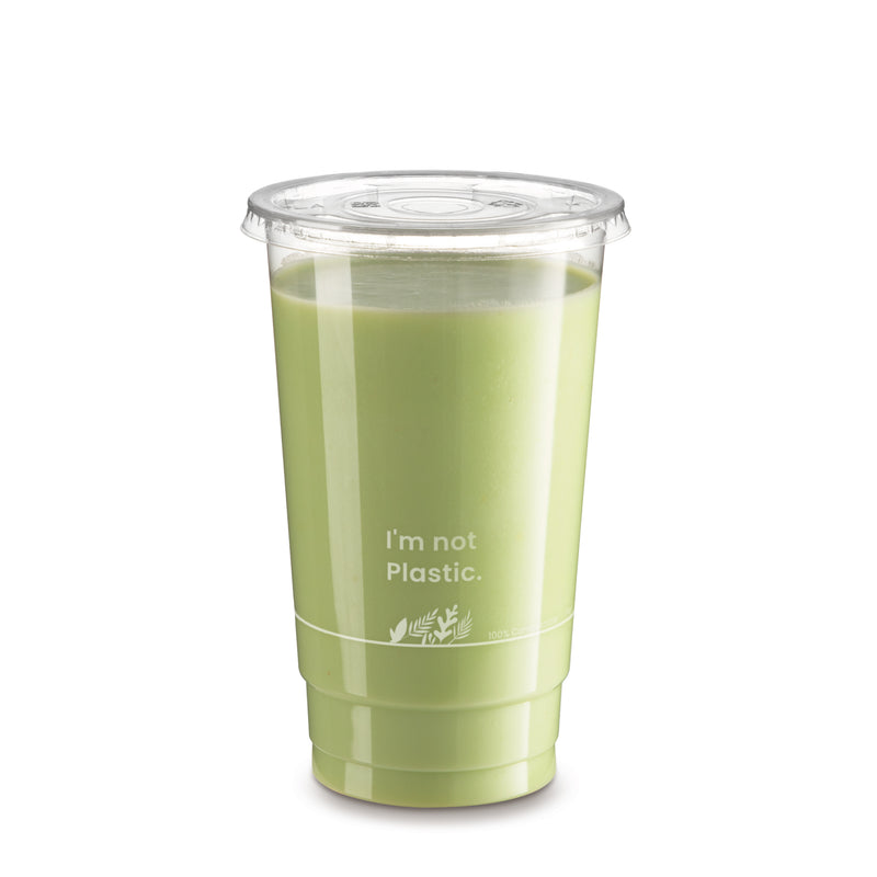 24oz Plant Based Biodegradable Clear Cups with Flat Lids